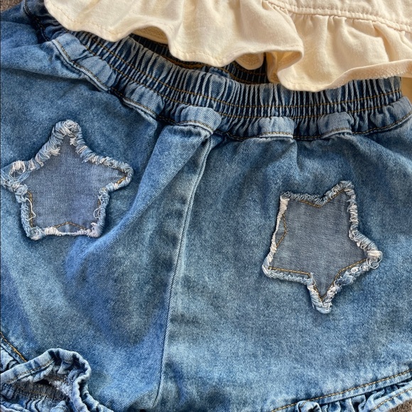 Wild Wawa Cream Ruffle Top and Denim Shorts Set - Picture 3 of 6